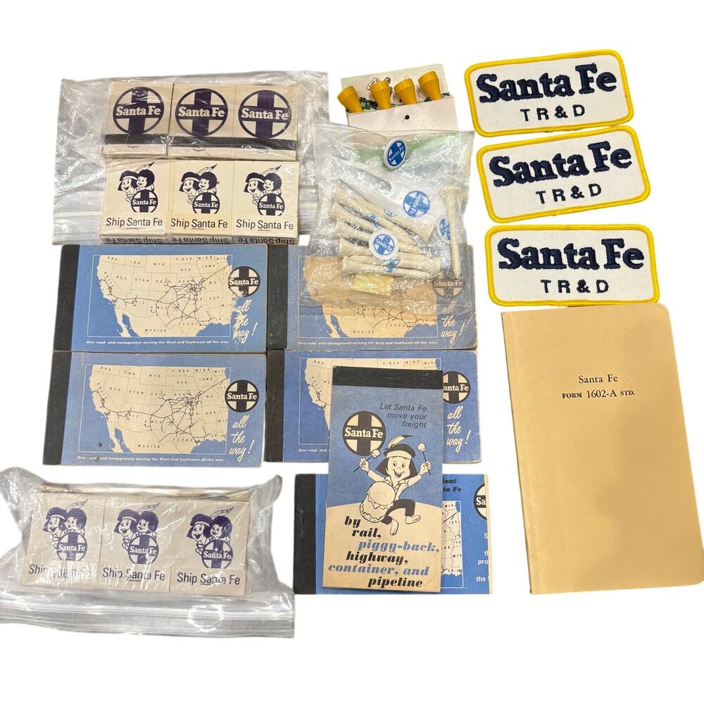 Lot of Vintage Santa Fe Railroad Matchbooks Notebooks Golf Tees Patches